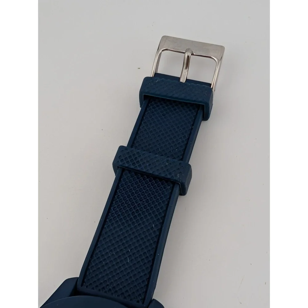 Lacoste Watch Men 43mm Case Navy Blue Textured Silicone Band- New Battery